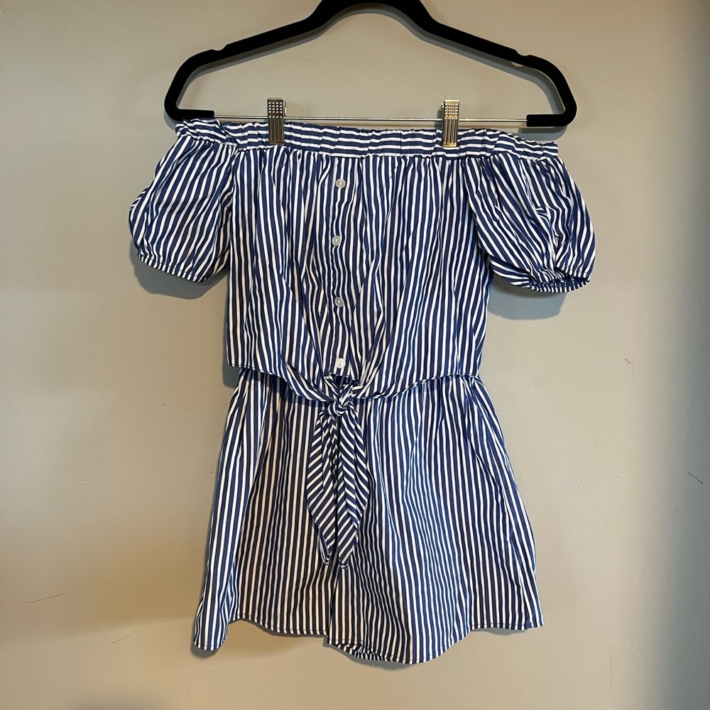 Nautical Striped Off the Shoulder Romper